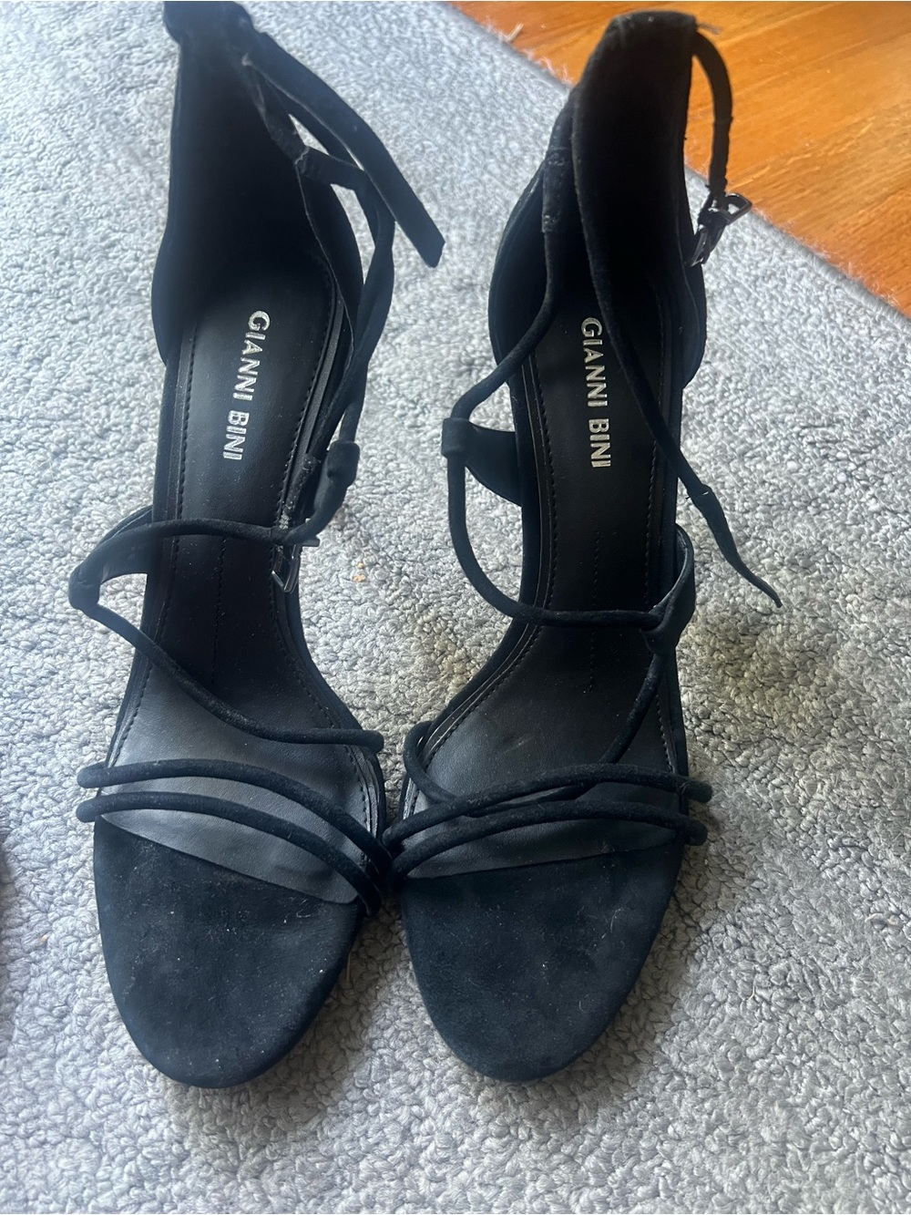 Gianni Bini Black Strappy Lace-Up Heels